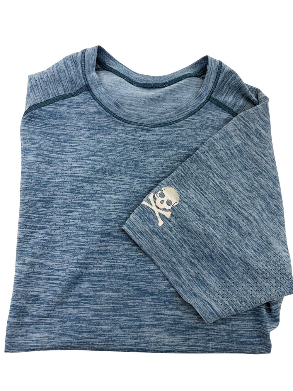 Lululemon Metal Vent Tech Short Sleeve Shirt w/Skull & Crossbones Small Blue - Picture 9 of 16